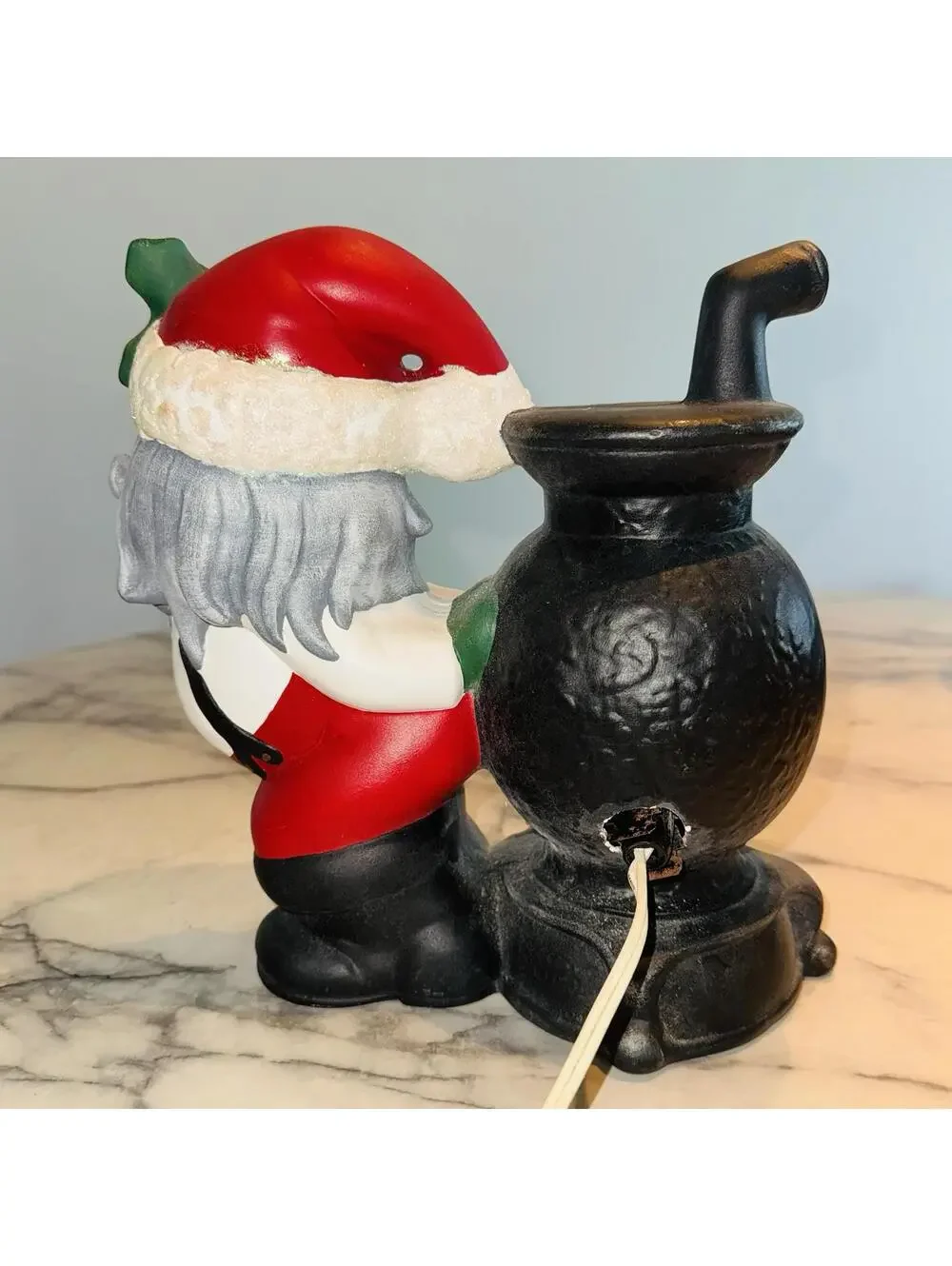 Santa Coal Furnace Ceramic Lamp Light Up Christmas Kitsch RARE Vintage Handmade